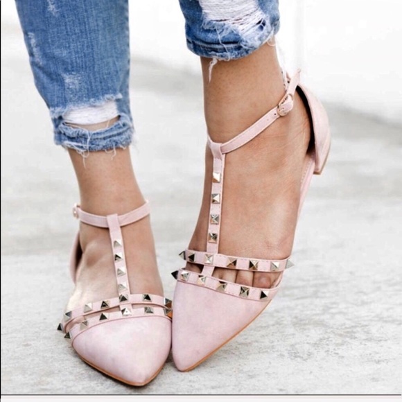 SwankStyles Shoes - Blush Chic T Studded Flats